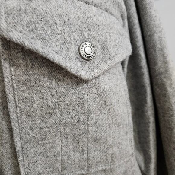 Lauren Ralph Lauren Shirt Jacket Gray Wool Blend Snap Closure Shacket Large - Picture 10 of 15
